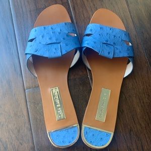 Zara blue croc leather slide sandals
